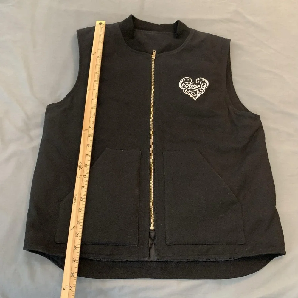 Amor Heart Vest Mens Large Black Canvas Quilted Full Zip Lined‎ Pockets Rodeo